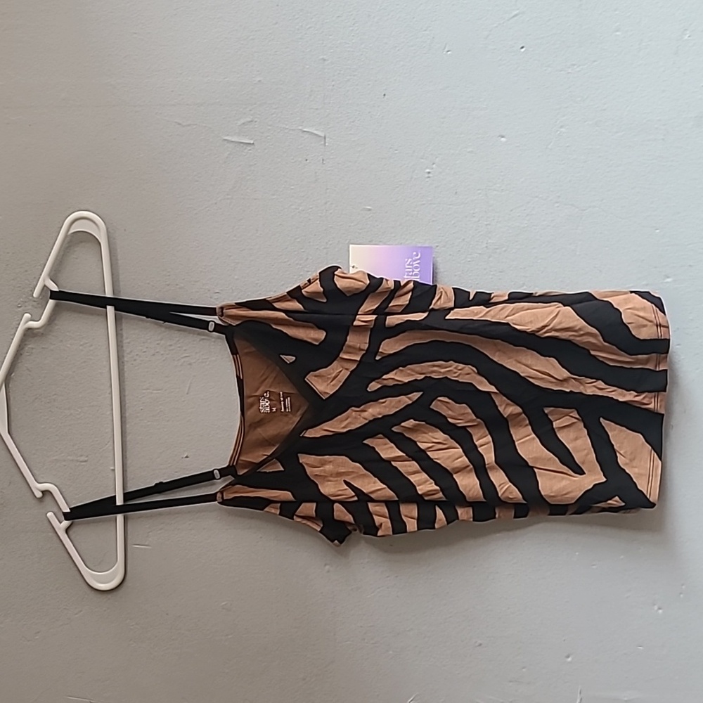 NEW women's medium tank top shirt brown black zebra stripe lace v-neck soft